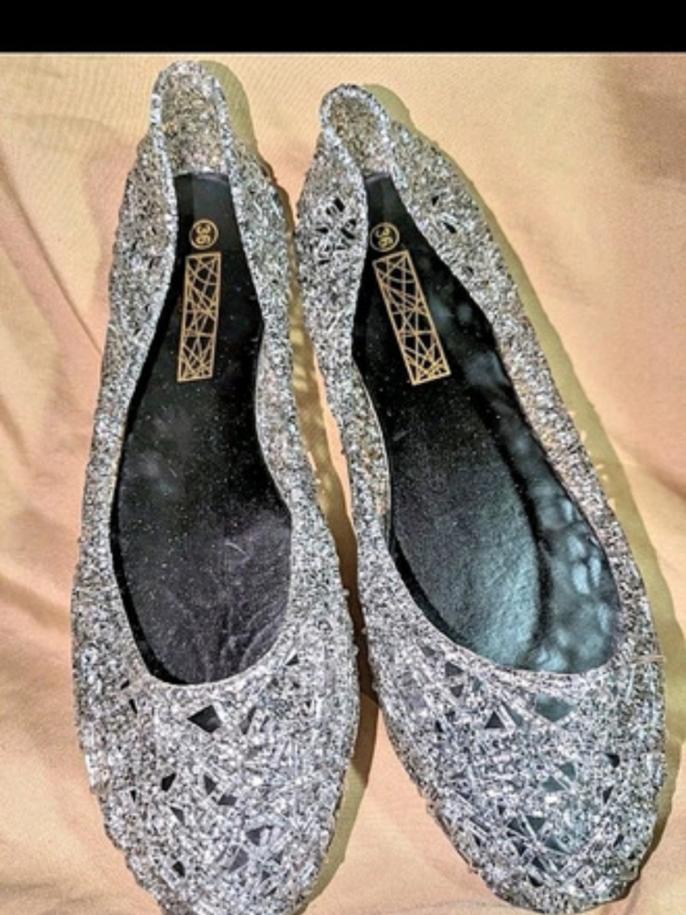 Retro Beautiful Life Silver Glitter Jelly Shoes Euro Size 36 / US Size 5.5 To 6